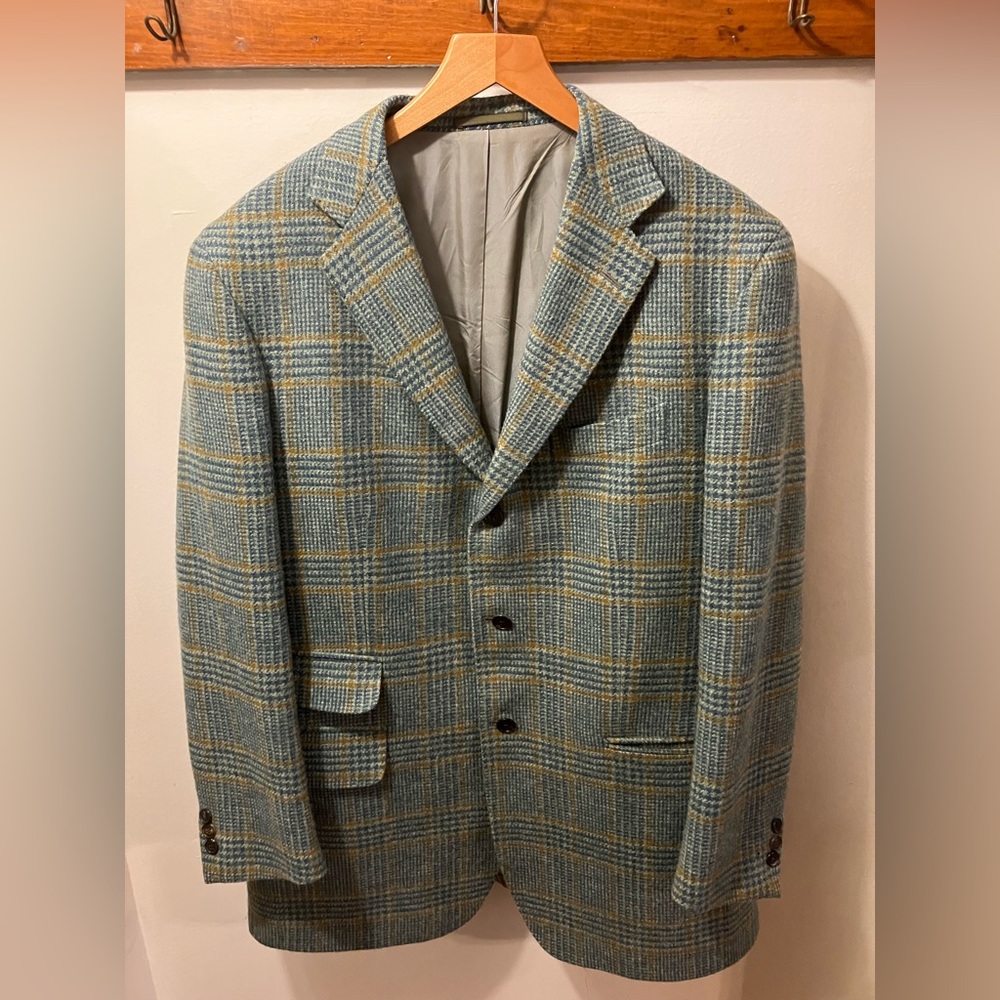 Vintage Italian Green and Blue Plaid Boglioli for Bergdorf Goodman Sport Coat 44